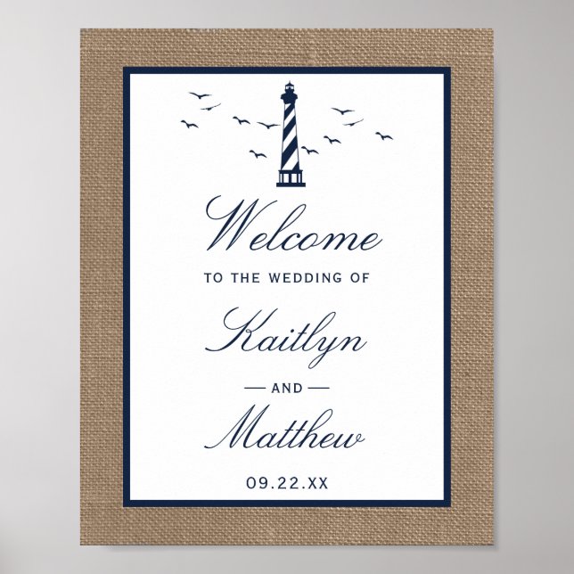 Poster La collection Mariage de Burlap du phare nautique (Devant)