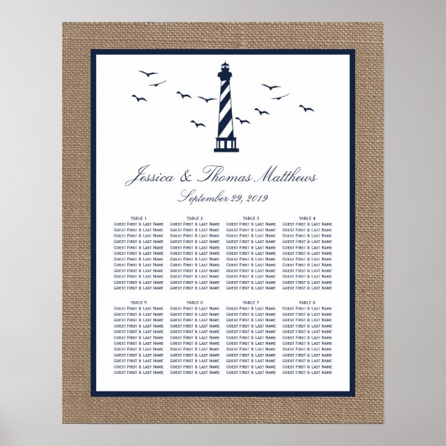 Poster La collection Mariage de Burlap du phare nautique (Devant)