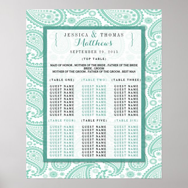 Poster La collection Mariage moderne Paisley - Vert (Devant)