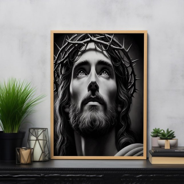 Poster La compassion du sauveur en noir et blanc (Créateur téléchargé)