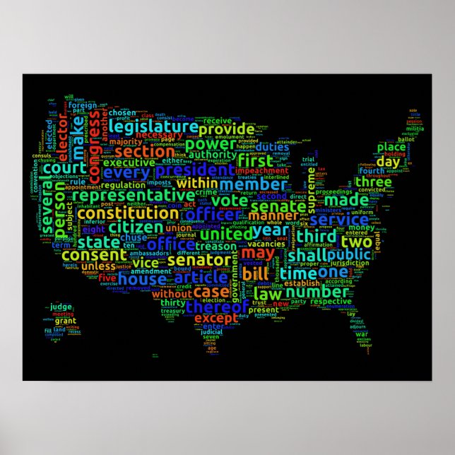 Poster La Constitution des États-Unis Carte du nuage sur  (Devant)