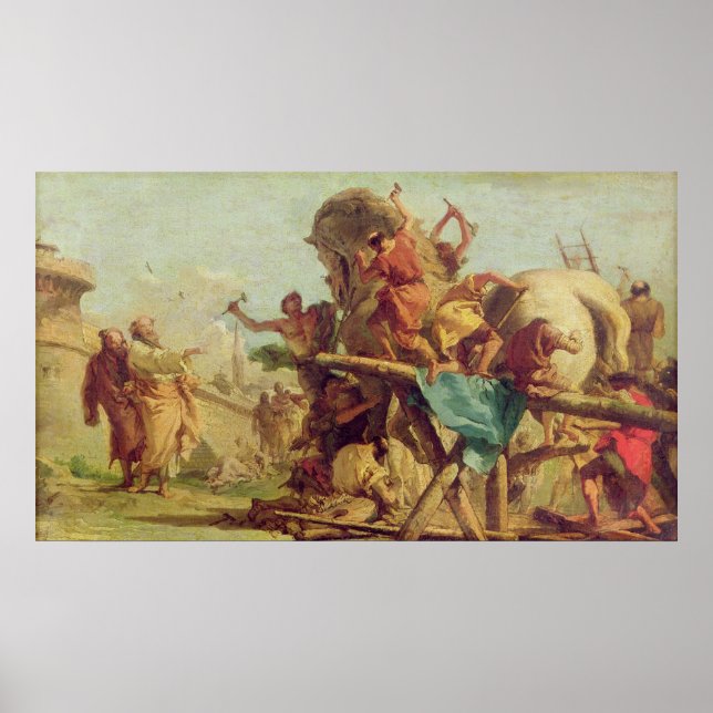 Poster La construction du cheval de Troie, vers 1760 (Devant)