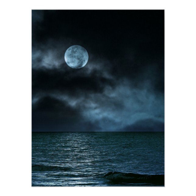 Poster La côte de la Lune nuageuse la nuit (Devant)