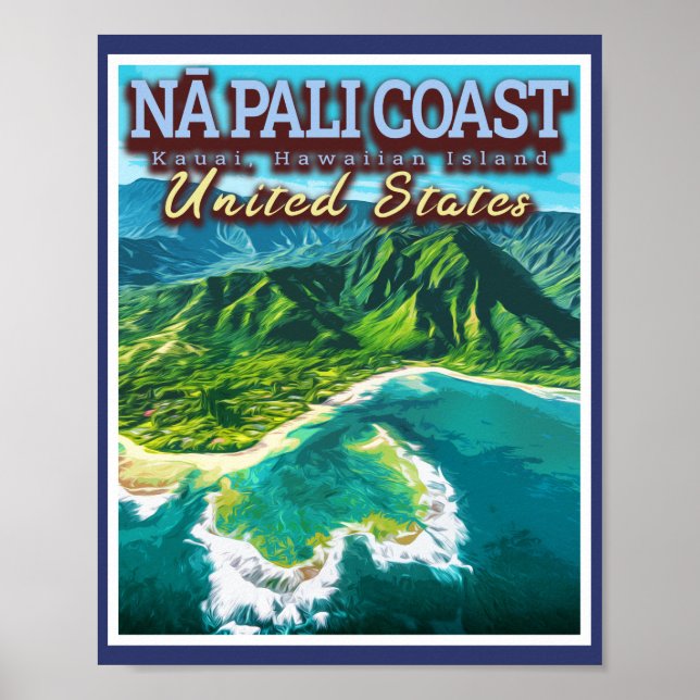 POSTER LA CÔTE DE NA PALI - L'ÎLE DE KAUAI - HAWAII (Devant)