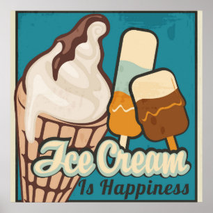 Poster La crème glacée est le bonheur Rétro Culpabilité P