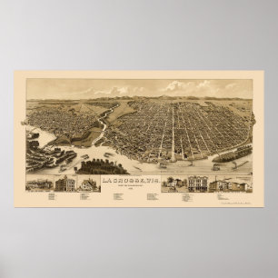 Poster La Crosse, carte panoramique -1887 de WI