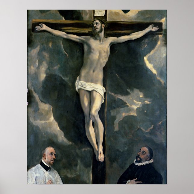 Poster La Crucifixion avec deux donateurs, c.1580 (huile  (Devant)