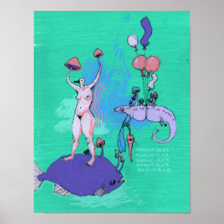 Poster La Dame aux champignons d'oiseaux et le ballon. Ch