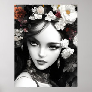 Poster La Dame Avec Des Fleurs Dans Les Cheveux