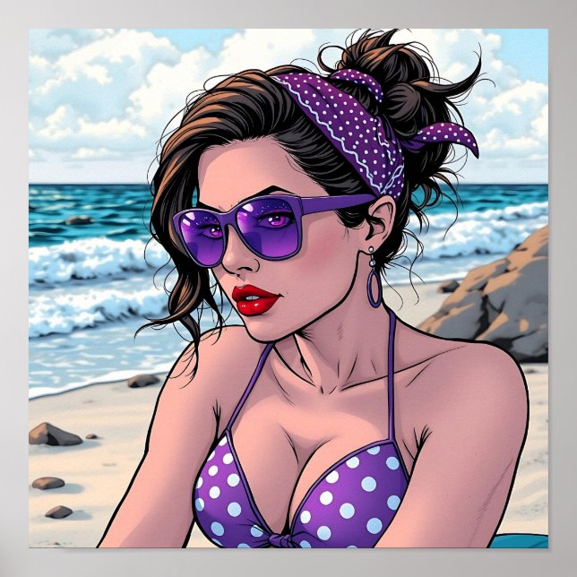 Poster La dame de plage à Shades, Bikini et Bandana (Devant)