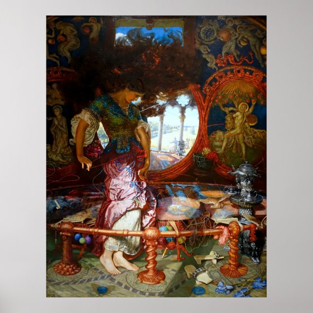 Poster La Dame de Shalott par William Hunt, préraphaélite (Devant)