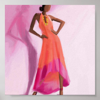 Poster La dame en robe rose