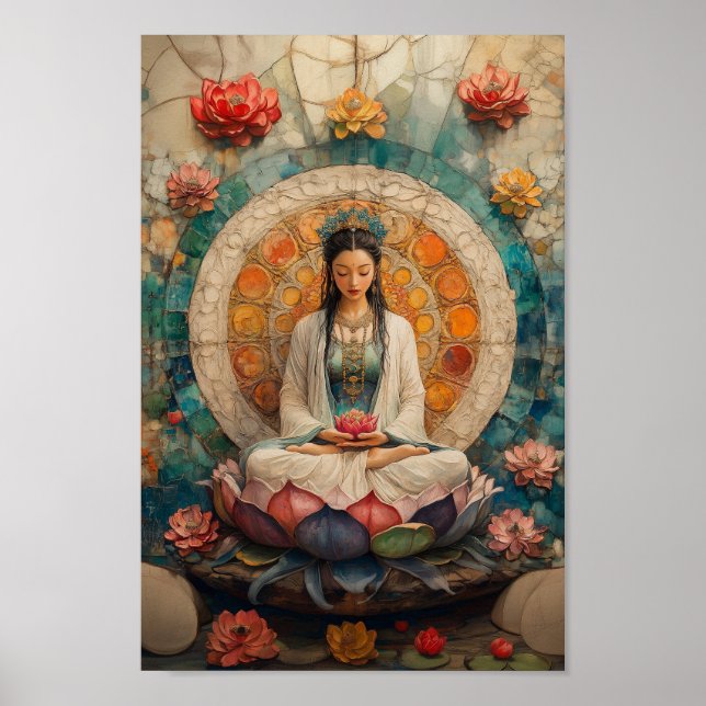 Poster La déesse bouddhiste Quan Yin Portrait Peinture Ar (Devant)