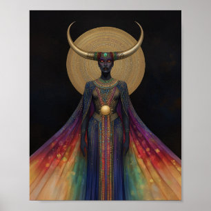 Poster La déesse égyptienne Hathor Arc-en-ciel Art Noir