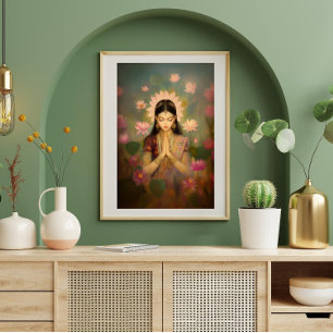 Poster La déesse Lakshmi Lotus Fleurs Peinture hindoue Ar