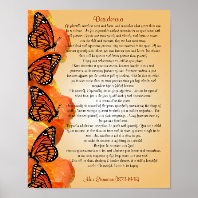 Poster "La Desiderata" aux papillons Monarques (Devant)