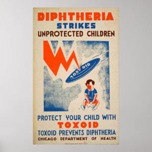 Poster La dipthérie frappe les enfants non protégés Vinta