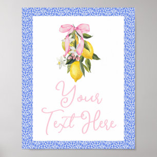Poster La Dolce Vita Lemon Pink Bow Baby shower