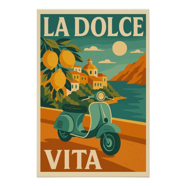 Poster La Dolce Vita - Retro L'affiche de voyage de la cô (Devant)