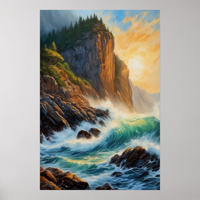 Poster La falaise rocheuse et l'océan rugissant (Devant)