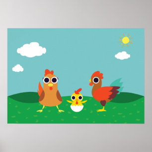 Poster La famille de poulet à la journée
