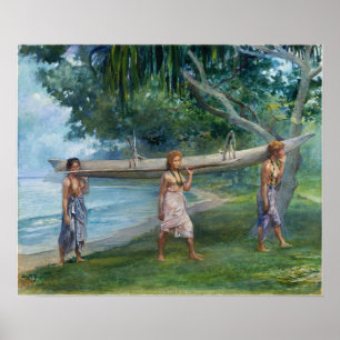 Poster La Farge - Filles Portant Un Canoë Vaiala À Samoa