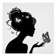 Poster La femme papillons blancs