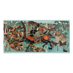 POSTER LA FEMME SAMURAI TOMOE GOZEN HORSEBACK DANS LA BAT
