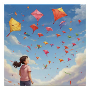 Poster la fille qui regarde les cerfs-volants