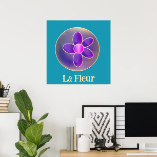 Poster La Fleur Retro Fleur violet Turquoise rose chaud