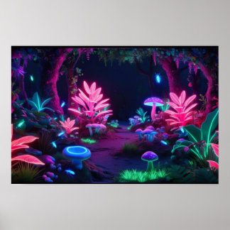 Poster La forêt de Lumina : Lueurs néon chuchotantes