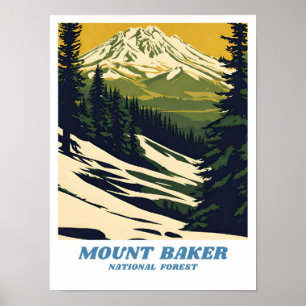 Poster La Forêt nationale du Mont Baker illustration retr