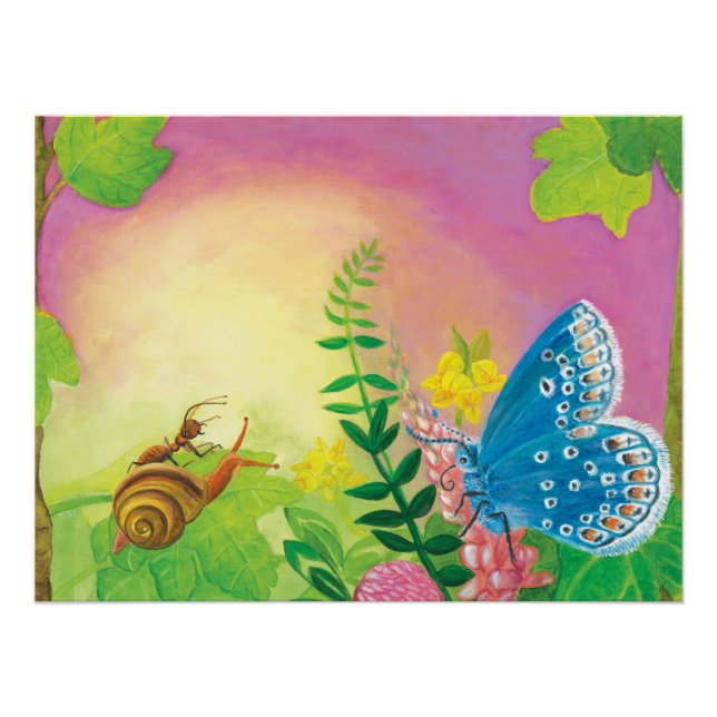 Poster La fourmi, l'escargot et le papillon bleu de Chapm (Devant)