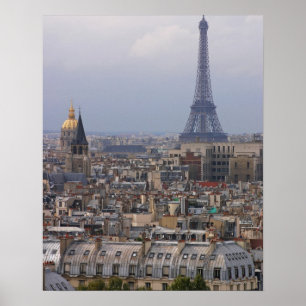 Poster La France, Paris, paysage urbain avec Tour Eiffel