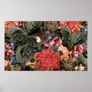 Poster La fresque au mur. Fleurs et plantes avec des pion