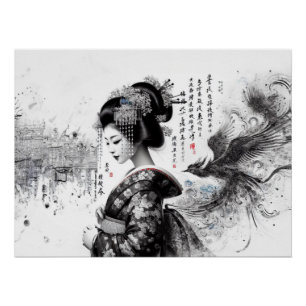 Poster La geisha en encre noire