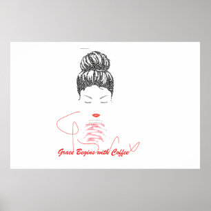 Poster La grâce commence avec la typographie du café