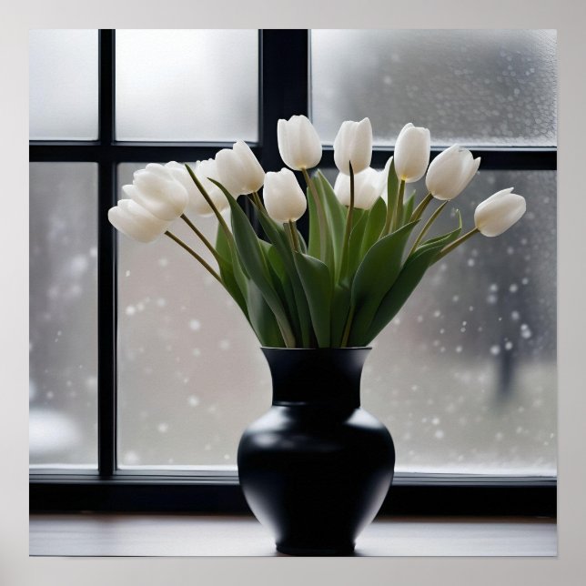 Poster "La grâce de l'hiver : Tulipes blanches dans un va (Devant)