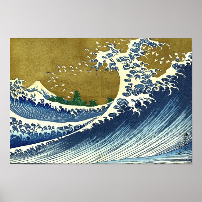 Poster La grande couleur des vagues | Hokusai | (Devant)