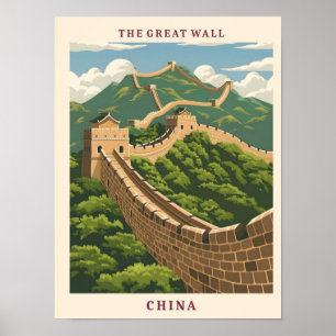 Poster La Grande Muraille Chine Élégant Vintage voyage d'