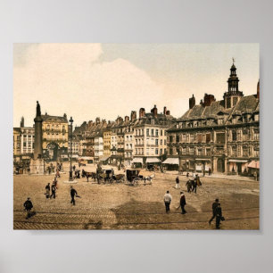 Poster La Grande Place, Lille, France Photochrom vintage