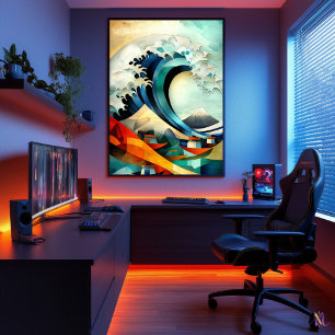 Poster La Grande Vague au large de Kanagawa - Cubiste Min