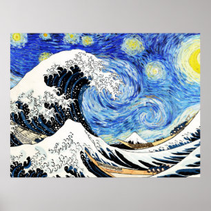 Poster La Grande Vague au large de Kanagawa dans une nuit