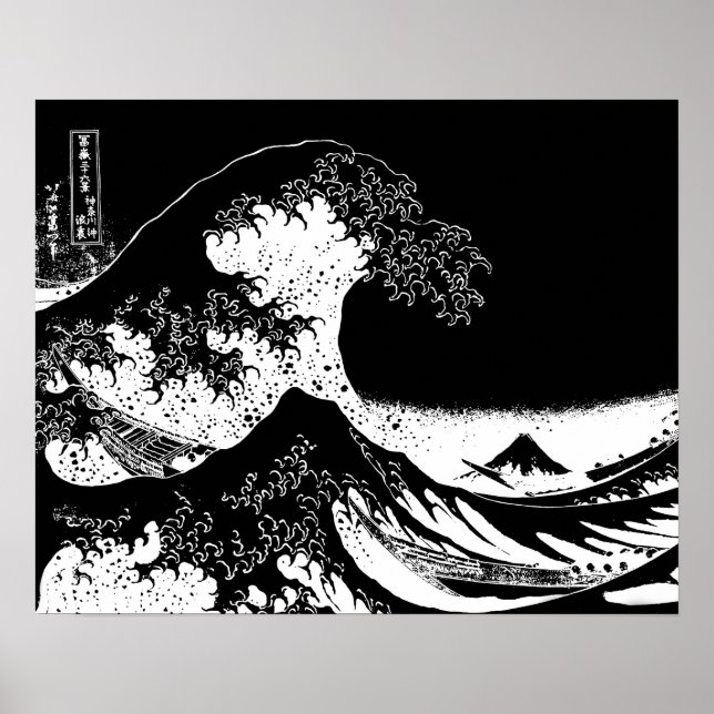 Poster La Grande Vague au large de Kanagawa Noir et Blanc (Devant)