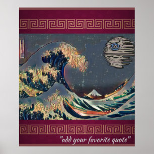 Poster La grande vague avec une lune pixelisée/pixelisée