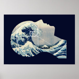 Poster La grande vague, Hokusai rencontre Fibonacci dans