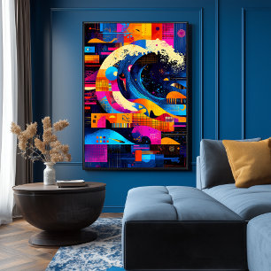 Poster La Grande Vague réinterprétée en abstraction