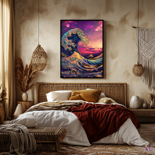 Poster La Grande vague Synthwave Cyberpunk Artwork