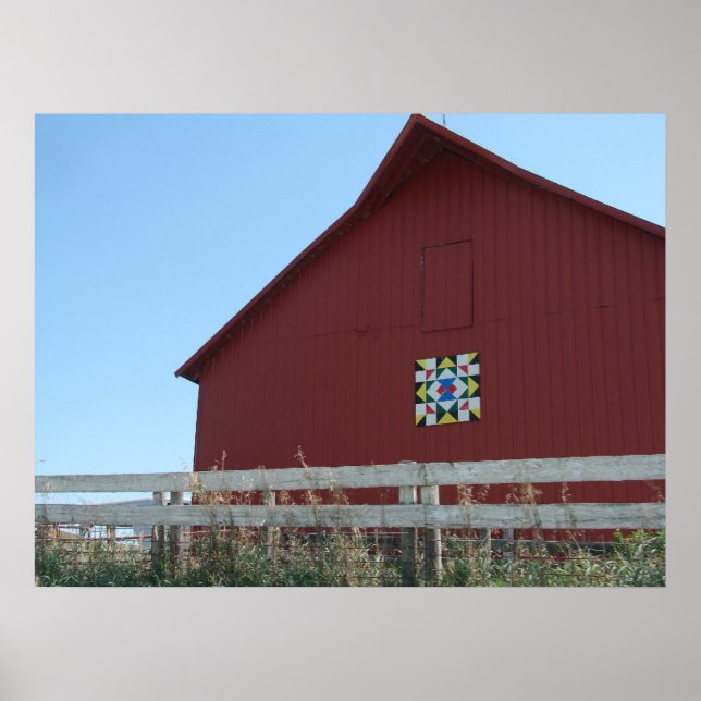 Poster La grange rouge avec la courtepointe de la grange (Devant)