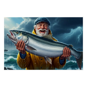 Poster La grosse prise de poisson du pêcheur Océan